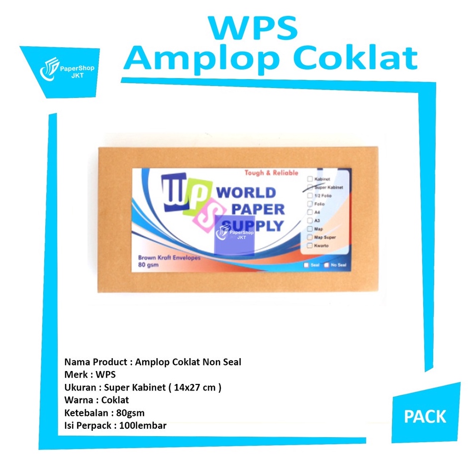 

Premium WPS Amplop Coklat Ukuran Super Kabinet No Seal 14 x27 cm 8gsm Pack