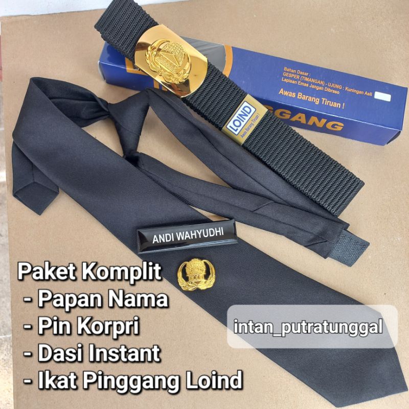 

Paket Komplit Papan Nama, Pin Korpri, Dasi Instant Dan Ikat Pinggang Loind