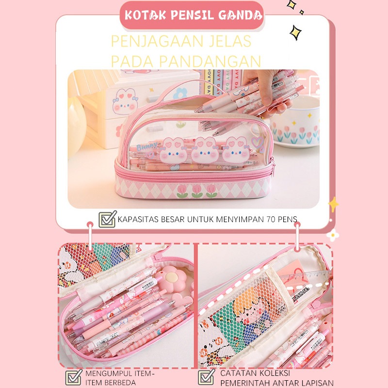 

K010 Kotak Pensil Transparan Terbaru / Tempat Pensil Kartun Yang Lucu / Pencil Case Kapasitas Besar