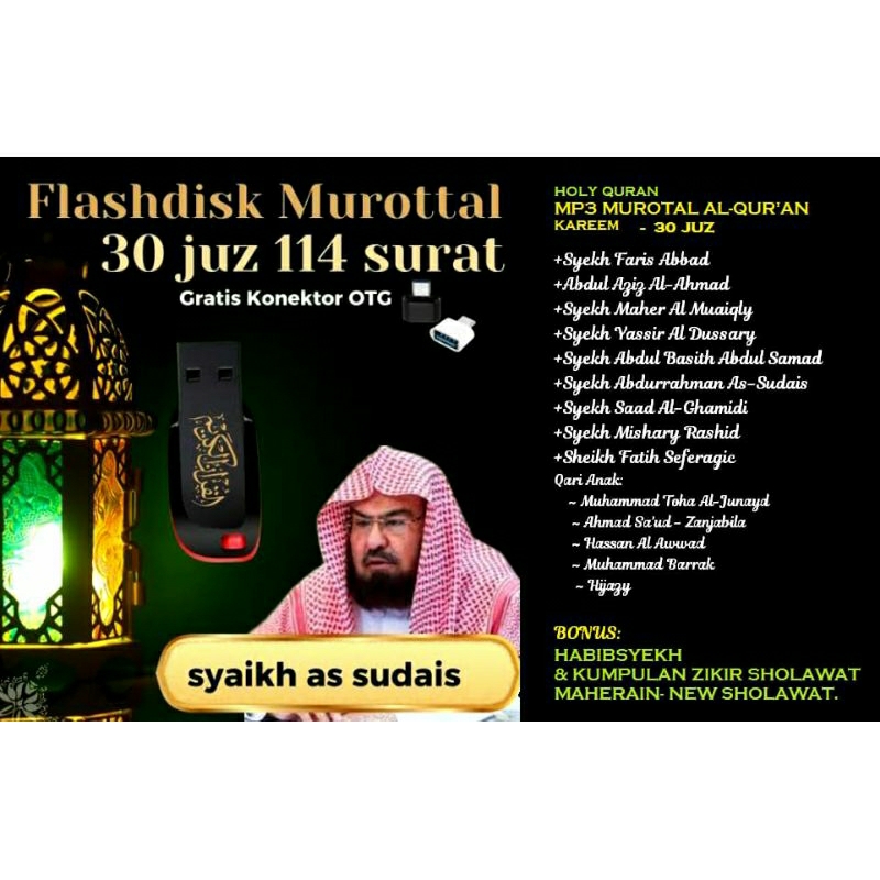 FLASHDISK MUROTAL AL QUR'AN 30 JUZ QORI LEGENDARIS DAN QARI ANAK INTERNASIONAL. MP3 MUROTTAL 30JUZ A