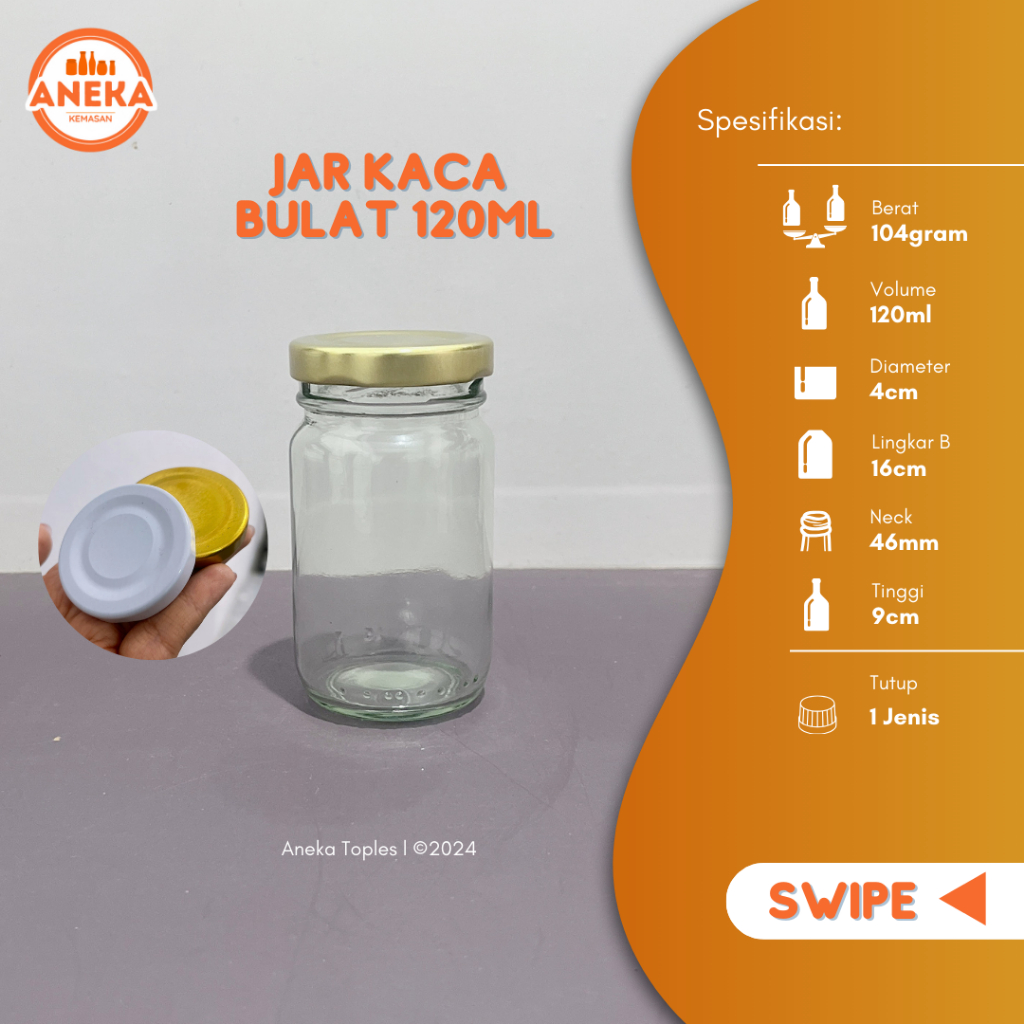 Toples Jar Botol Kaca 120 ml 130 ml Baru Murah Botol silinder kaca 120 ml BARU + tutup seng gold Bot