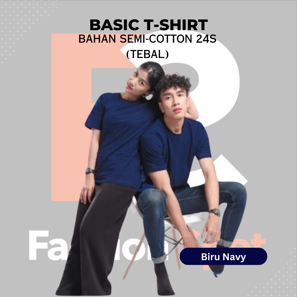 [Langsung Dari Pabrik] Kaos Polos Biru Navy Semi-Cotton 24s Premium Tebal Lengan Pendek  Reguler Fit