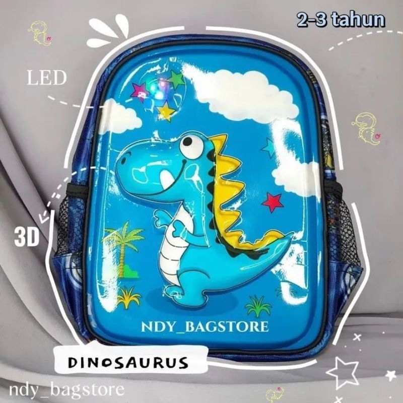 TAS ANAK LAKI-LAKI PAUD DiNo 3d+LeD, TAS ANAK PAUD LAKI-LAKI 3tahun, TAS ANAK PAUD KARAKTER LUCU.