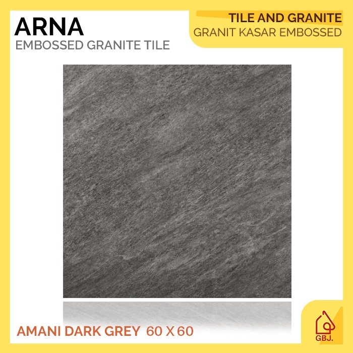 GRANIT ARNA 60 X 60 AMANI DARK GREY MATTE STONE EMBOSSED / GRANITE TILE KASAR ANTI SLIP