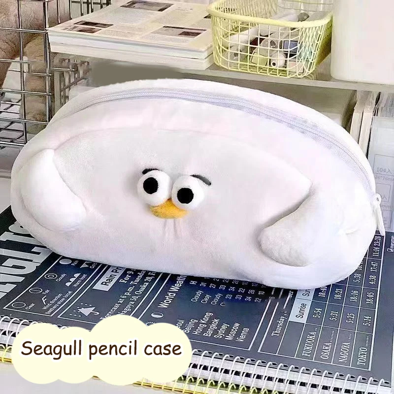 

Kawaii Cartoon Seagull Pencil Case Large Capacity Cute Plush Pouch Bag For Girls School Supplies Korean Style Student Stationery