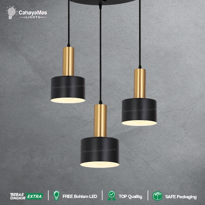 Lampu Hias Gantung Cafe / Dapur / Ruang Makan / Dll Minimalis Modern Black Gold FULLSET