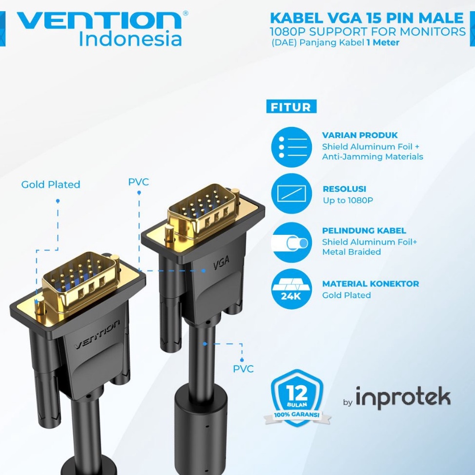 KODE L66U Vention 1M3M Kabel VGA Male to Male Premium Shielded