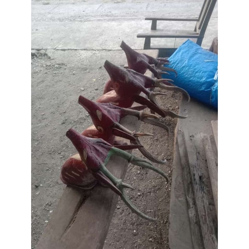 Hiasan Dinding Kepala Tanduk Rusa Asli Kepala Kidang Kayu Jati Barang Antik