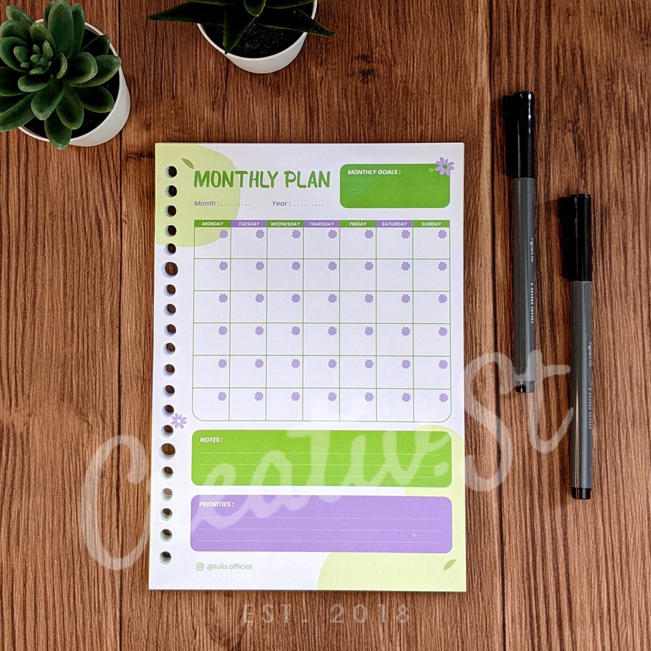 

Tulis Colorful Monthly Planner Loose Leaf A5 1 GSM 5 Lbr 2 Ring