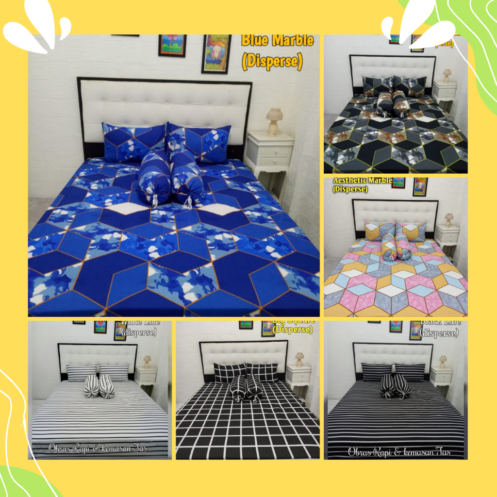 Sprei Abstrak Marble Line sudah satu set dgn sarung bantal guling