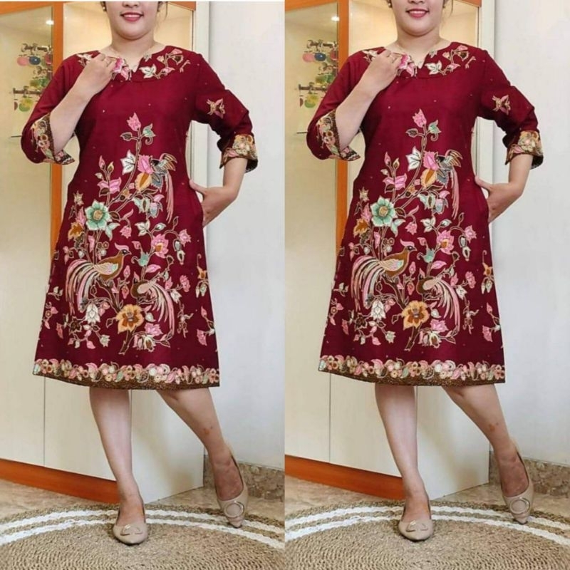 DRESS BATIK ELEGAN TUNIK BATIK OUTFIT KEKINIAN ATASAN WANITA CANTIK MODERN