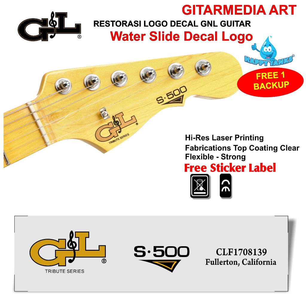 LOGO GITAR GNL WATER SLIDE DECAL GITAR G&L LOGO GNLGUITAR