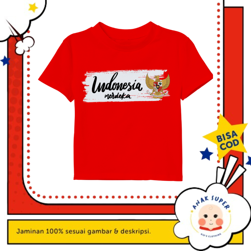 Baju Anak Laki-laki Kaos Indonesia Merdeka Garuda Merah 17 Agustus 1-10 Tahun (AS)