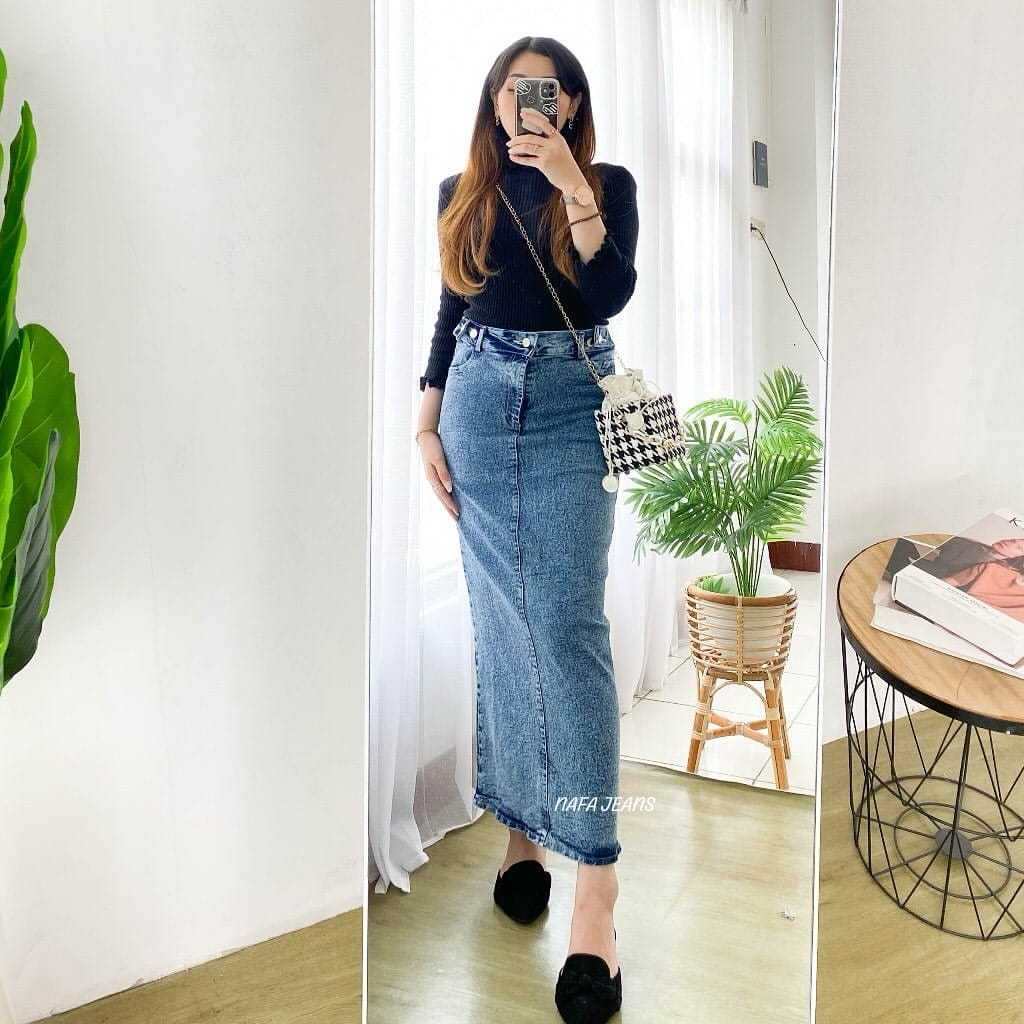 Rok jeans Panjang Korean Style- Theana Rok Jeans Rok jumbo- Rok Jeans Korean Style