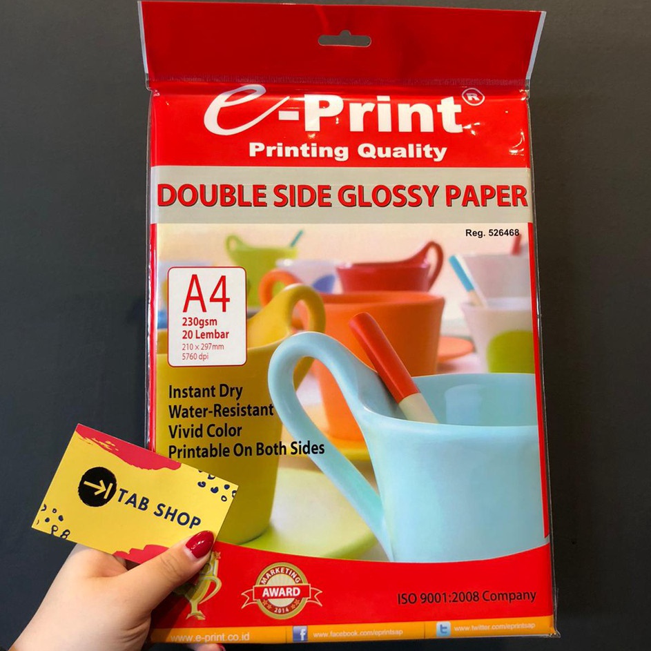 

Hot Sale TAB SHOP EPRINT DOUBLE SIDE GLOSSY PAPER A4 23 GSM 2 SHEETS EPRINT KES FOTO GLOSSY 2 SISI A4 23 GSM