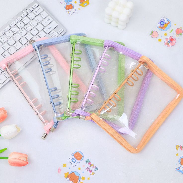 

Readystock A6 A5 Binder Warna Zipper Glitter Transparan Aesthetic