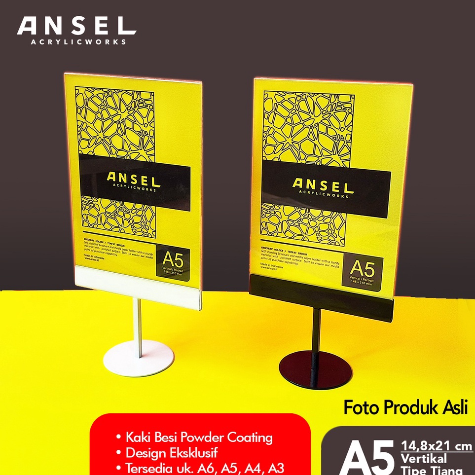 

Hot Sale ANSEL NORE Tent Card Akrilik Besi Tiang A5 Vertikal 148x21 cm Stand Akrilik Acrylic Display Menu Tent Holder Nomor Meja dll
