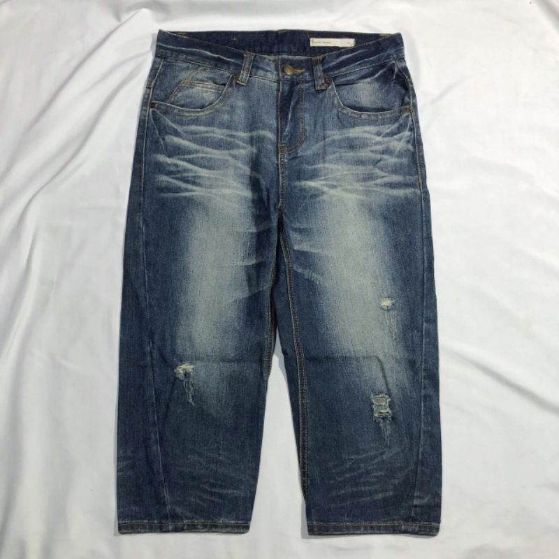 Celana Pendek Shortpants 7/8 Jeans Basic House Dark Blue Washed Fading Original Second Preloved #CP3