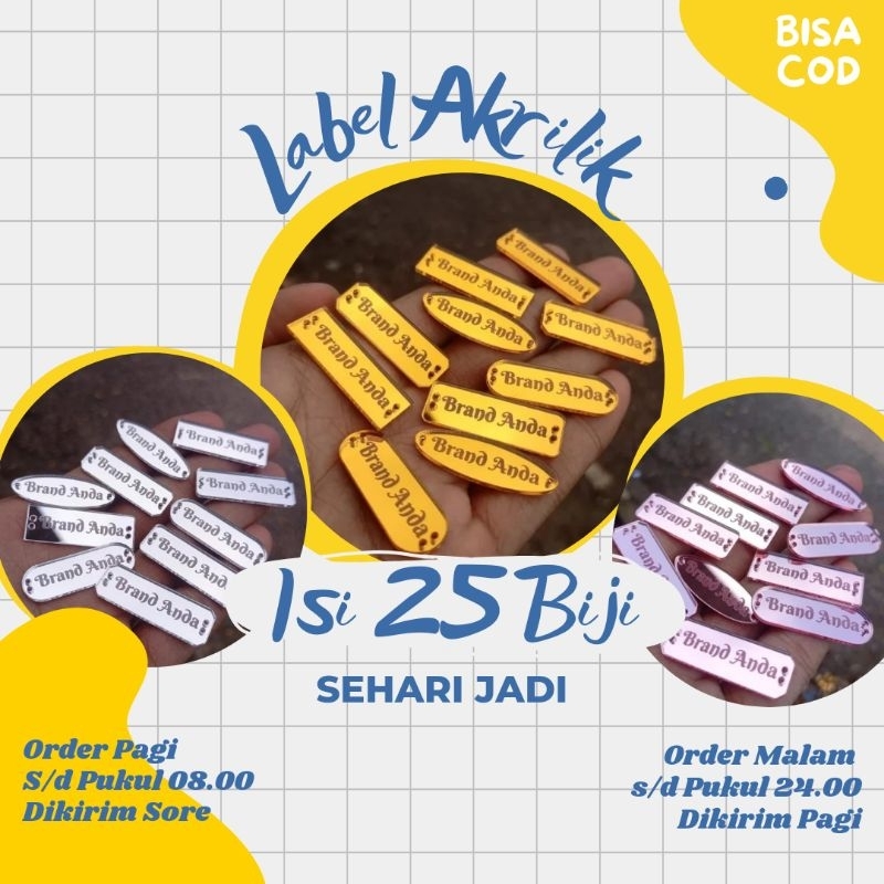 

Label Akrilik Acrylic Cetak Nama Bisa Request Nama Merk Merek Sendiri Isi 25 Biji Untuk Pakaian Hijab Gamis Seserahan