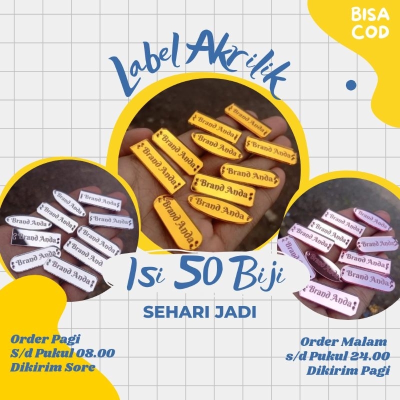

Label Akrilik Acrylic Cetak Nama Bisa Request Nama Merk Merek Sendiri Isi 50 Biji