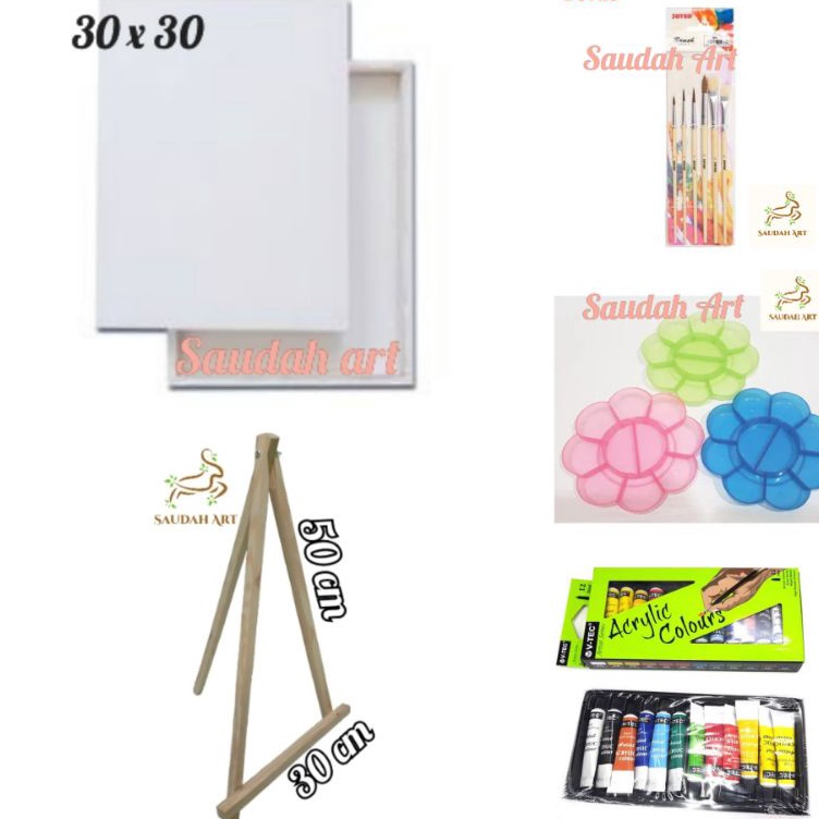 

Paket Lukis Lengkap kanvas 3x3kuaspaletcat akrilikeasel 3x5