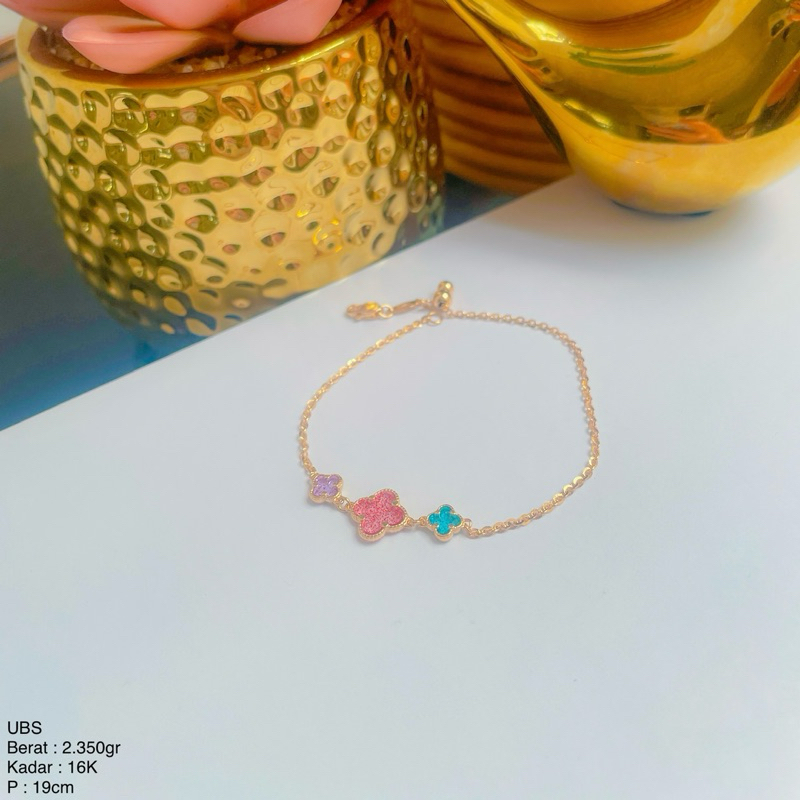 Perhiasan Gelang Emas Serut Colorful Clover UBS 16k/700