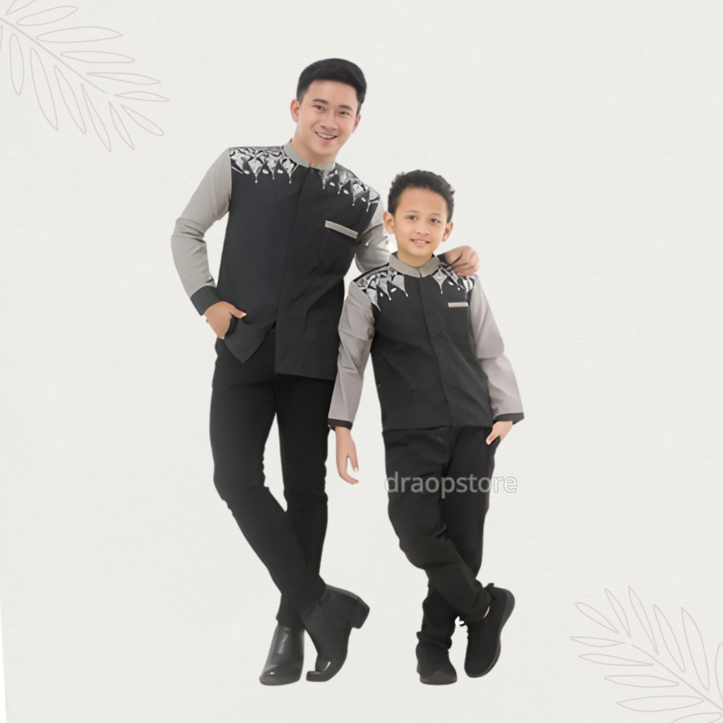 Baju Koko Couple Ayah Dan Anak Laki Laki Harga Terpisah Kombinasi Bordir Bahan Kapas Mikro Vito Sera