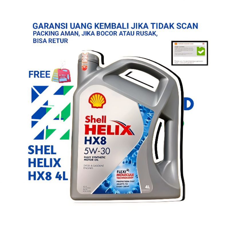 OLI MOBIL SHELL HELIX HX8 5W-30 4LITER FULY SYNTHETIC ORIGINAL BARCODE HIJAU OLI MESIN MOBIL