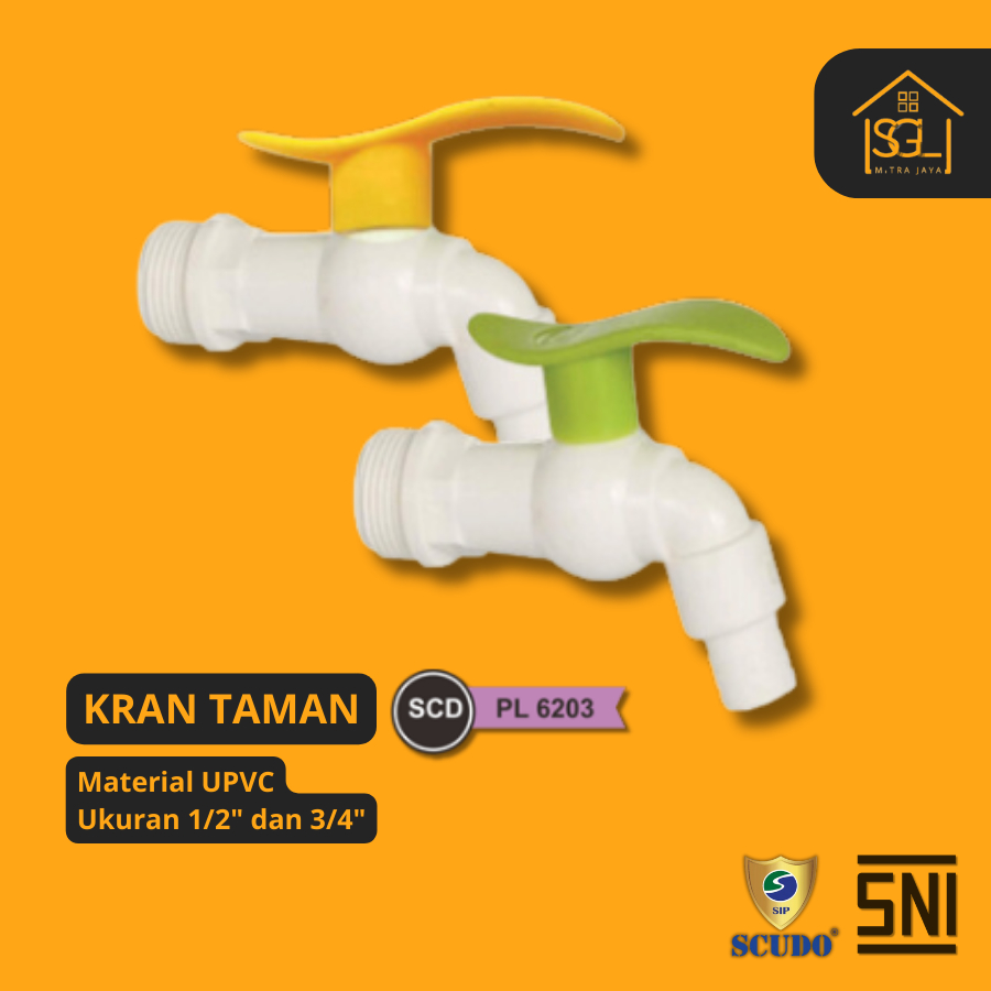Keran Air Tembok Kran Engkol Taman SCUDO SCD PL6203 Material plastik PVC UPVC 1/2 Inch 0,5 inci Kuat