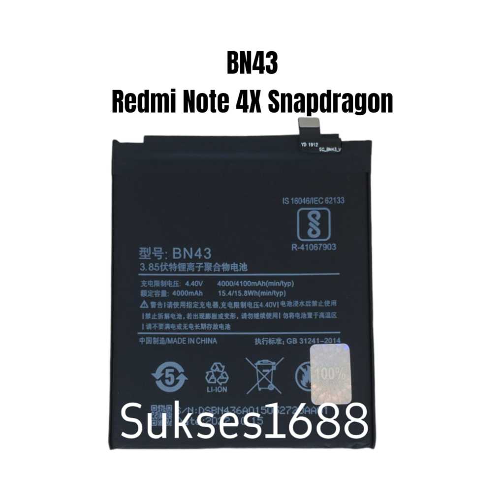 Baterai Xiaomi Redmi Note 4X Snapdragon   BN43  BN 43   bn43  Original  Batre Battery Batere