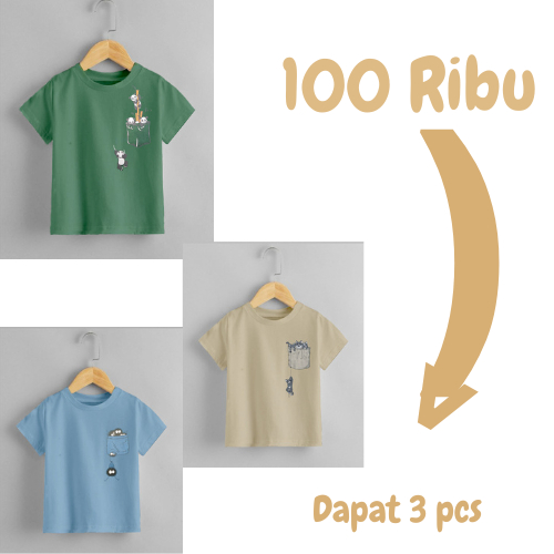 Paket Hemat 3 Pcs 100 Ribu Kaos anak -anak kaos distro anak pria wanita model kekinian/Dewinurolshop