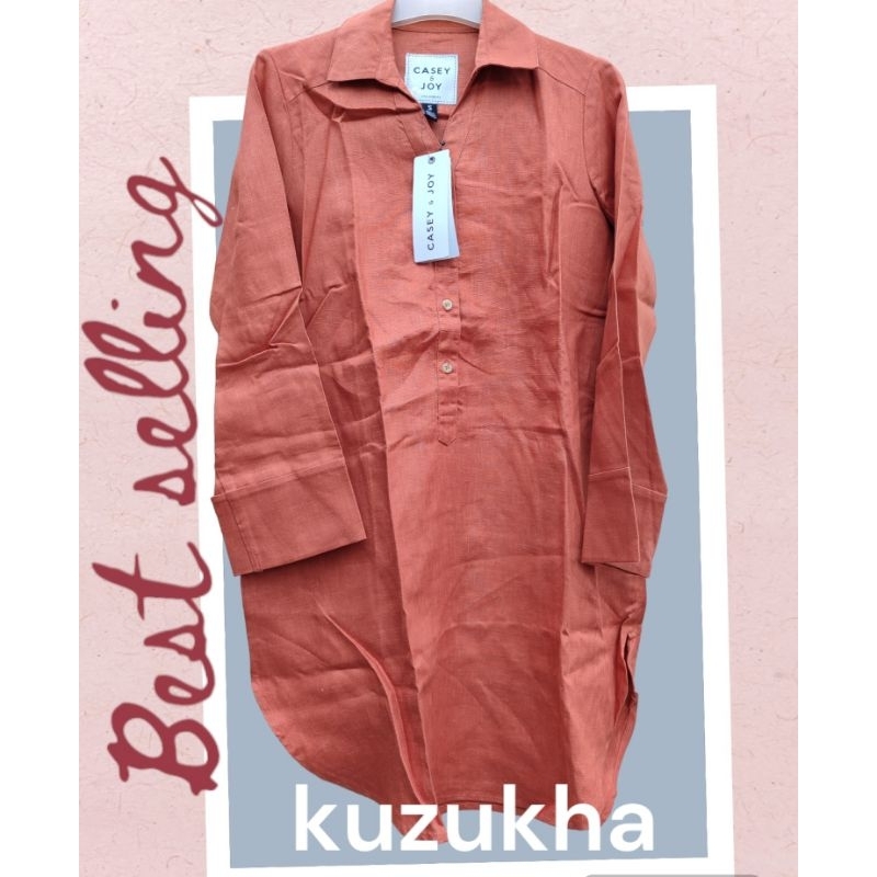 Kuzukha-Kemeja Tunik Terracota 100% Linen