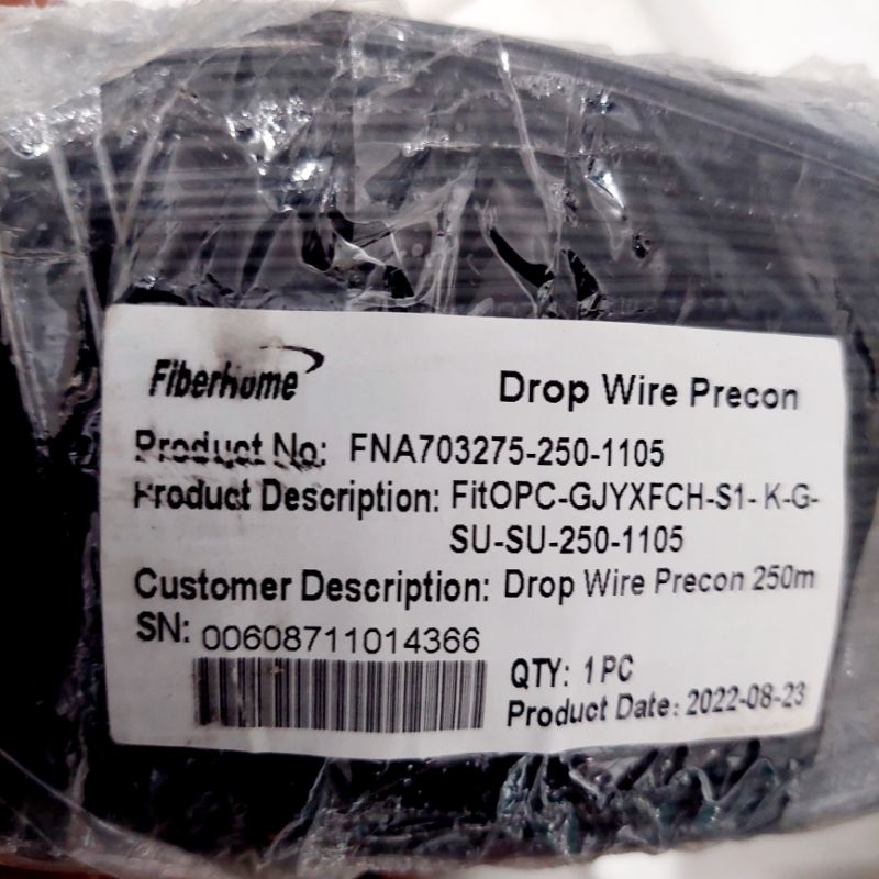 Kabel FO Drop Wire Precon 1 Core 250m Fiberhome SC Siap Pakai