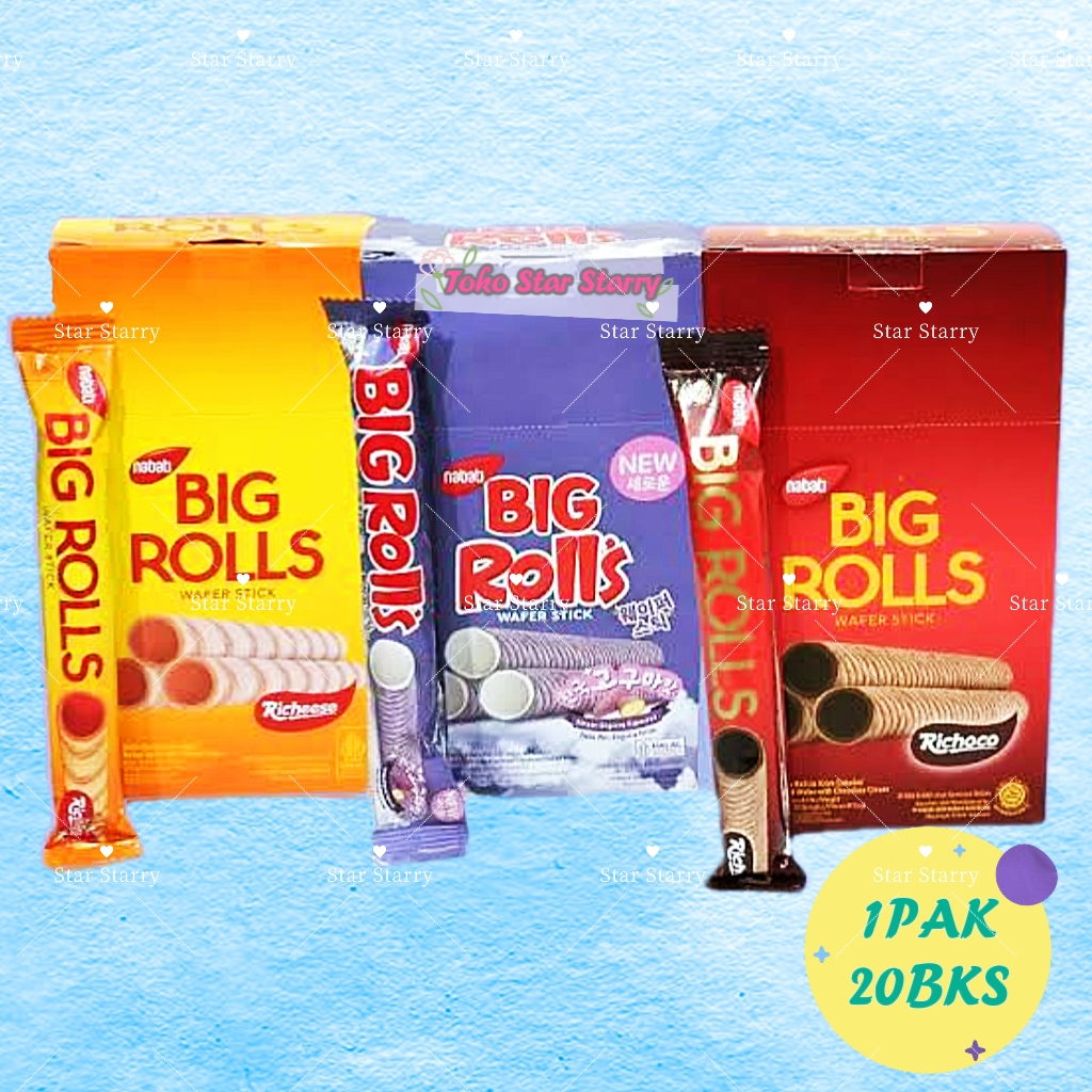 

[Per Kotak] Nabati Big Rolls Cokelat/Big Rolls Keju/Big Rolls Goguma 1 Box 20 pcs Snack Viral Halal Mui