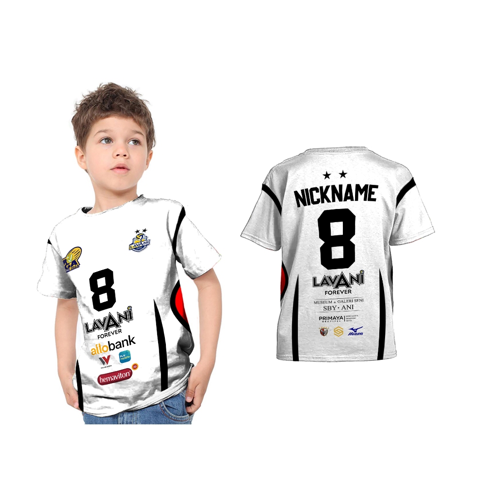 Baju Kaos Jersey Voli Volley Jakarta Lavani Proliga 2024 Putih Anak Full Print Custom