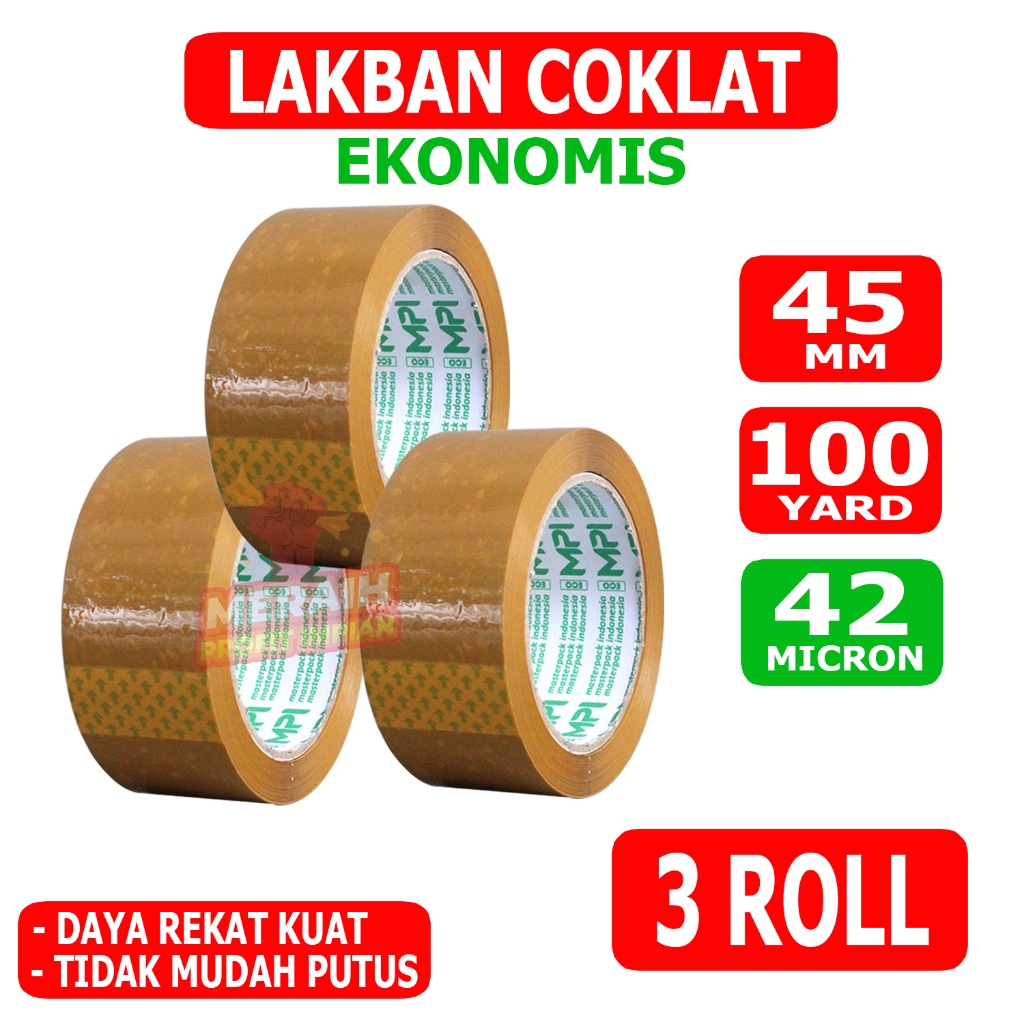 

3 PCS - Lakban Coklat Ekonomis 100 Yard - Lakban MPI 45 mm x 100 yard
