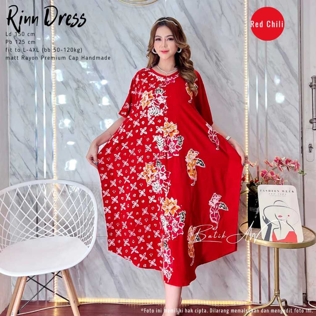 Daster Kekinian - Rinnn Dres Midi Lowo Batik Cap Encim Malaman Daster Jumbo Soft Color Busui Rayon P