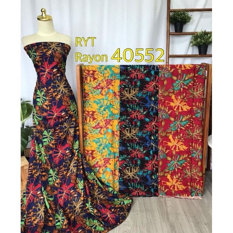 Kain Rayon Viscose royal Premium Motif 40552 per 0,5m Rayon Premium Motif bunga daun Kain Rayon