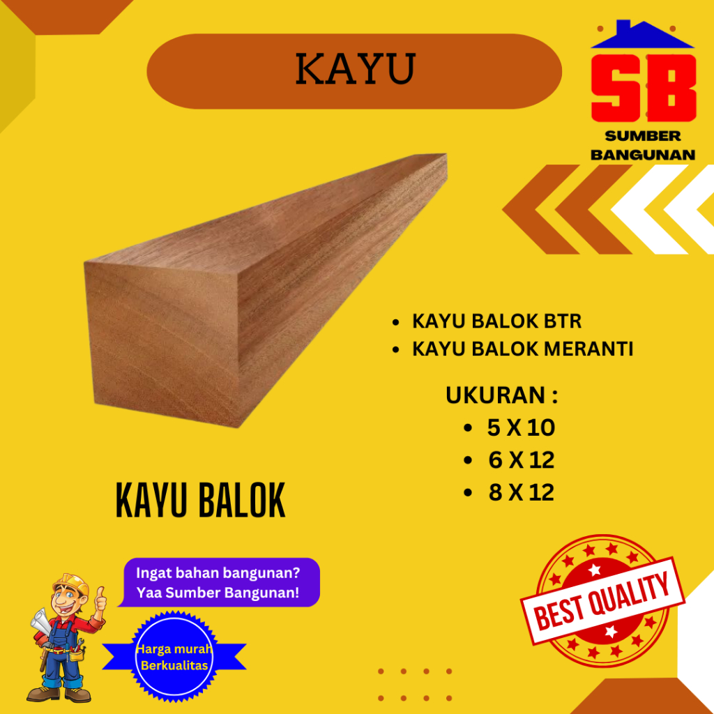 KAYU BALOK MERANTI 5X10 6X12 8X12 FULL 4 METER PER BATANG