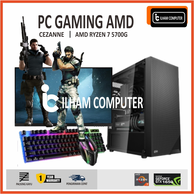 PC GAMING FULL SET AMD RYZEN 7 5700G VGA GTX1650 4GB DDR4 16GB SSD 256GB HDD 1TB MONITOR 24' KEYBOAR