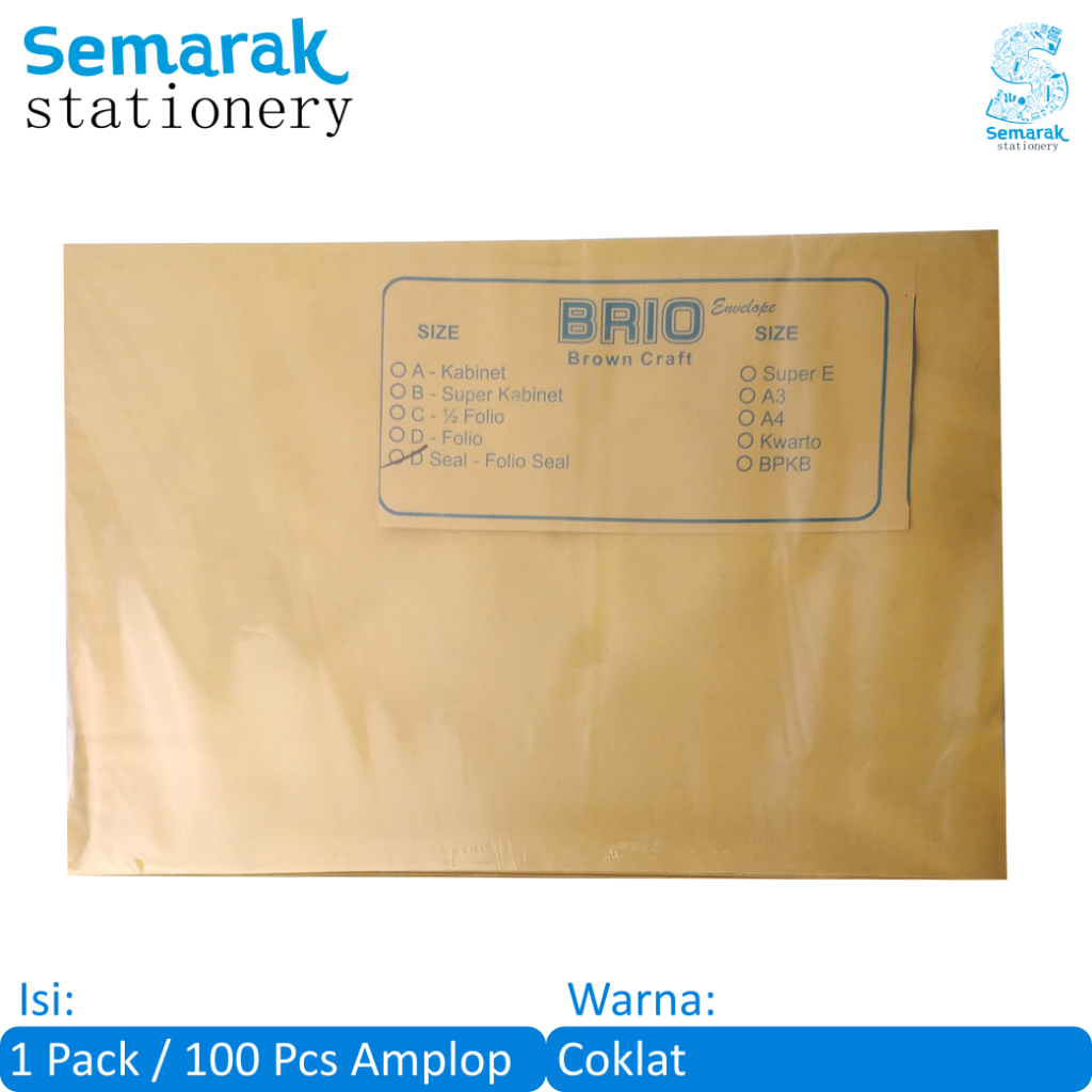 

Brio Envelope Brown Craft Amplop Coklat Besar Folio [1 Pack / 100 Lembar]