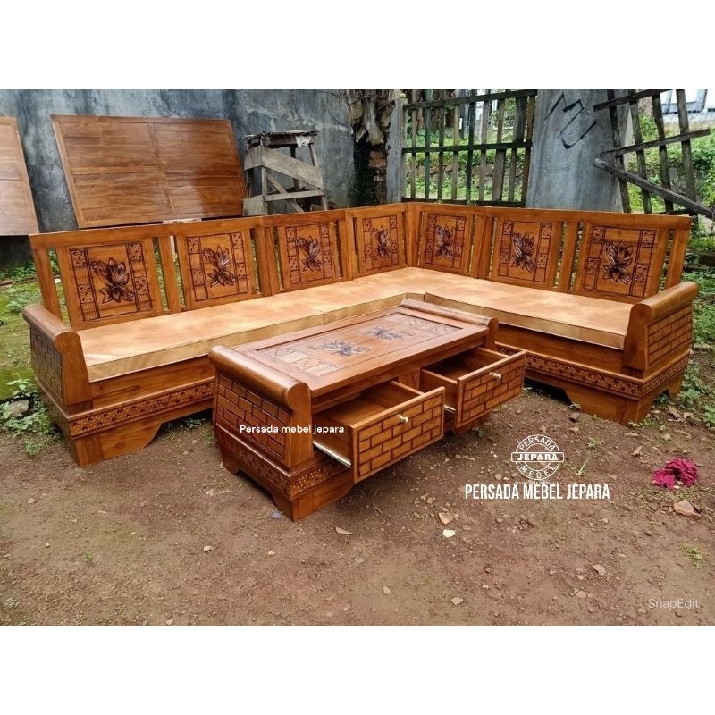 Kursi tamu sudut laci / Kursi sudut jati / Kursi sudut minimalis / Kursi tamu / Kursi sudut / Kursi