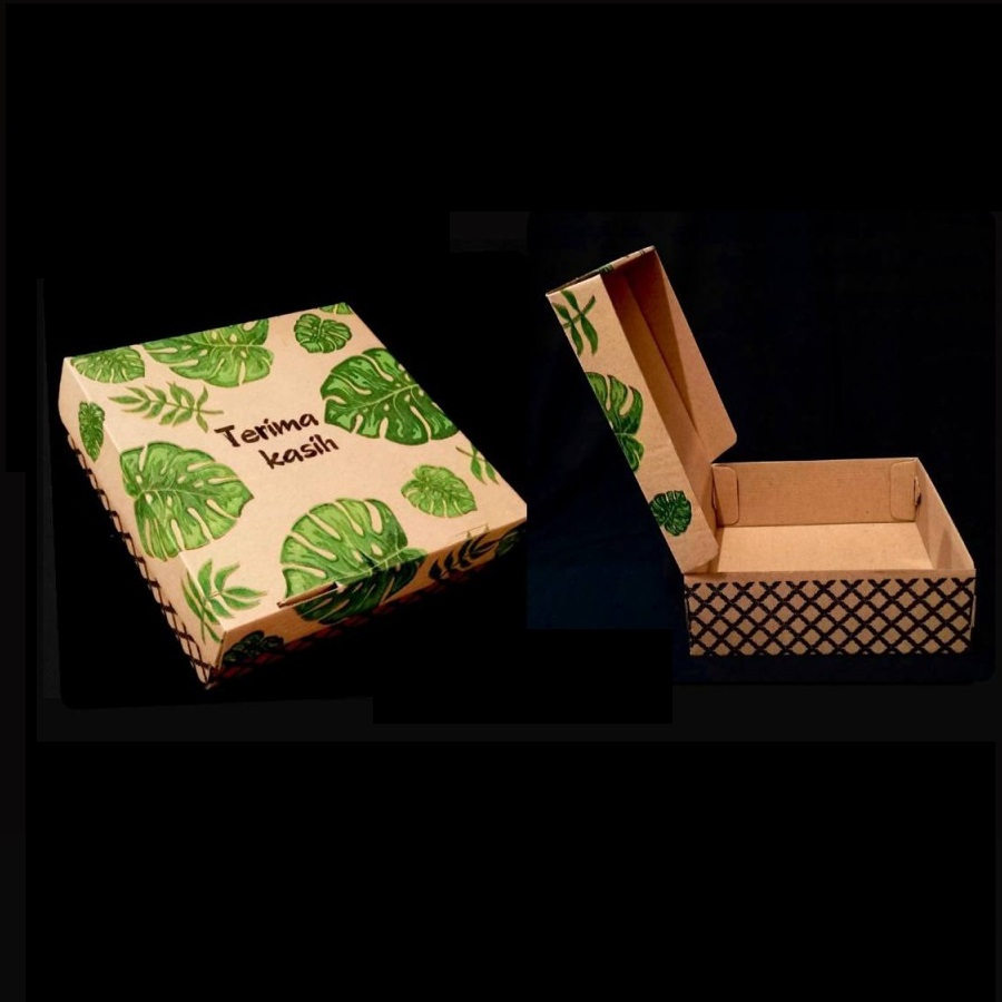 (10 Pcs) Box Nasi Catering Kotak Snack Risoles Dus Kue Brownies Lapis Legit Motif Monstera 20x20x7