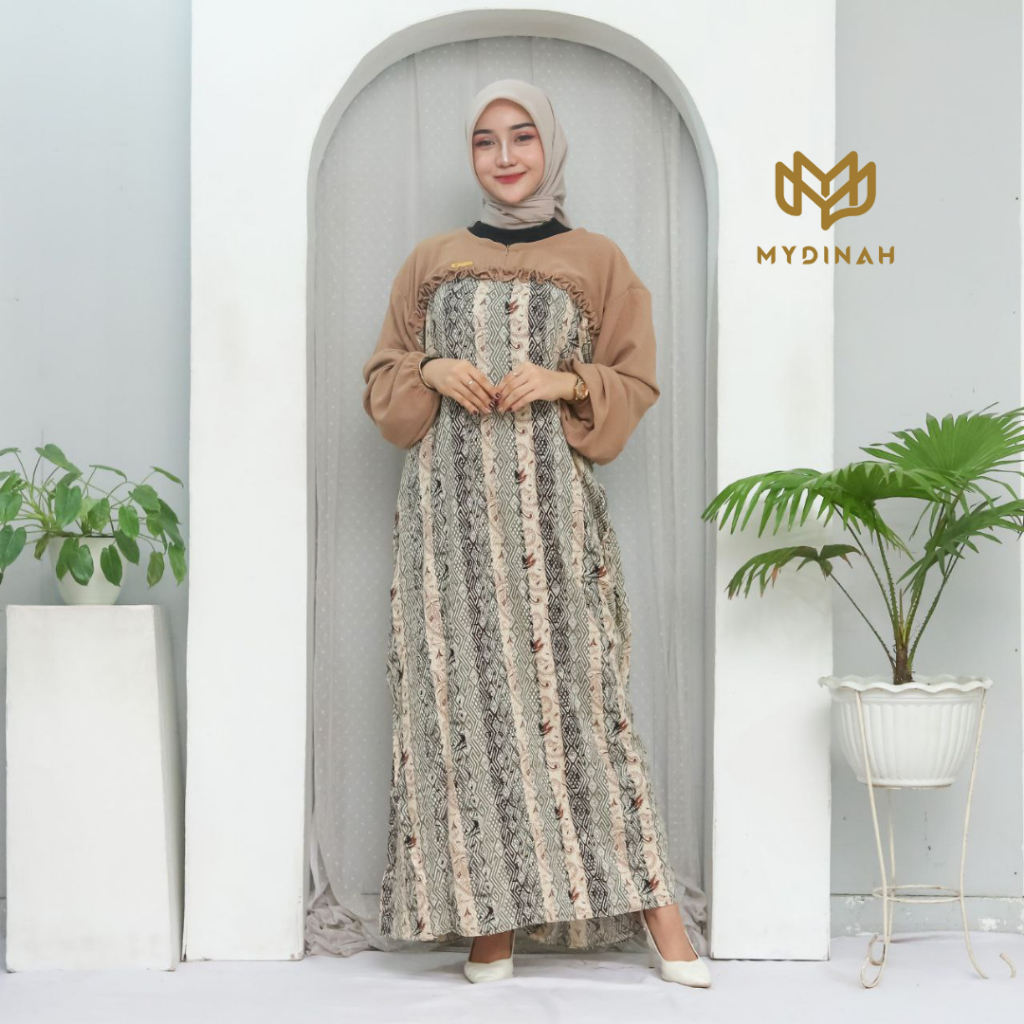 MYDINAH.CO Ghania Dress Gamis Jumbo Ld 130 Terbaru Rayon Mix Crinkle Airflow Premium Baju Muslim Wan