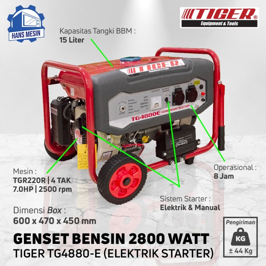 Mesin Genset 2800 Watt Bensin Tiger TG4880 E