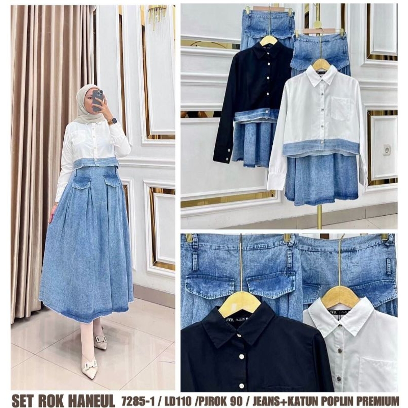 Set rok zara jeans cargo mix katun poplin| katun jepang