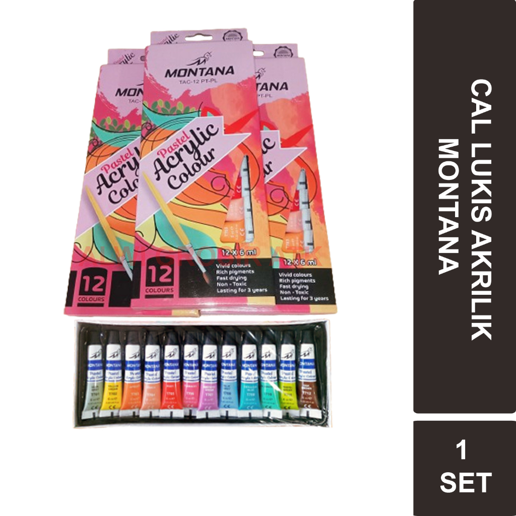 

CAT LUKIS AKRILIK PASTEL ACRYLIC COLOUR MONTANA | ISI 12 WARNA