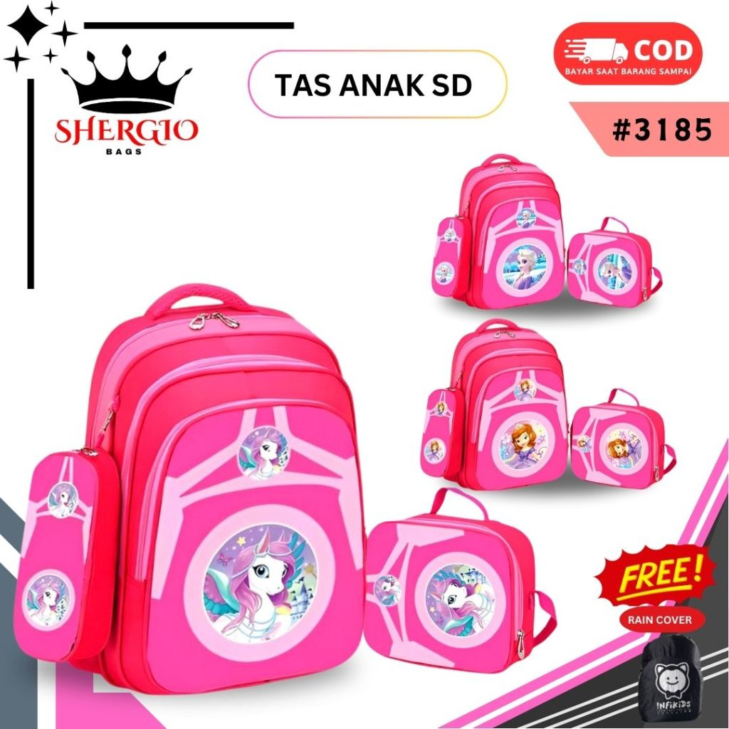 Tas Ransel Anak Sekolah SD Perempuan GIO BAGS Untuk Anak Cewek SD 3185 S - FREE Tempat Kotak Makan
