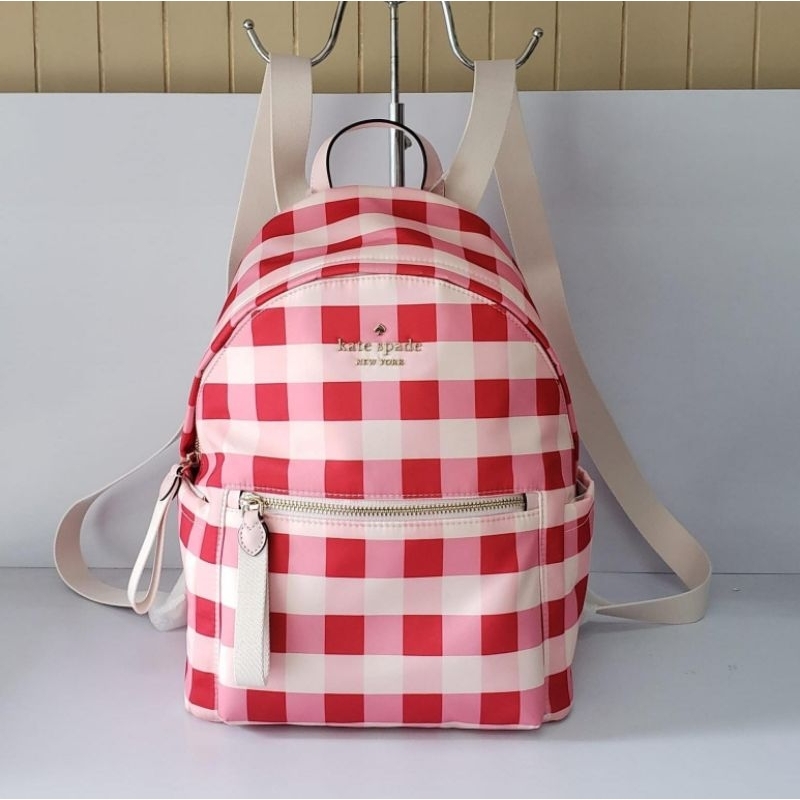 kate spade Chelsea Medium Backpack Nylon Gingham Check Pink Multi