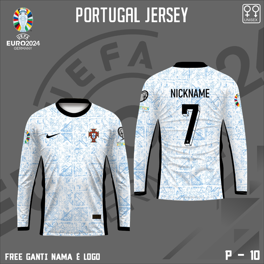 Jersey football kaos bola timnas portugal baju piala eropa jerman 2024 lengan panjang